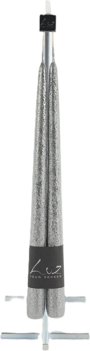Rasteli Luz Your Senses Metal Kaars-Dinerkaarsen Zwart-Black Silver D 2,20 cm H 30 Voordeelaanbod van 2 x 2 Zilver