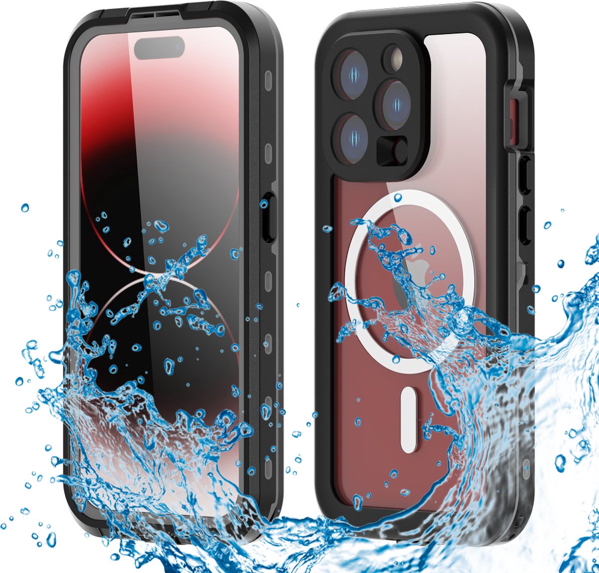 Hoesje geschikt voor Apple iPhone 15 Pro - Shellbox Waterproof IP68 waterdichte 360 Case - Geschikt voor MagSafe - Zwart