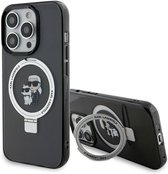 Karl Lagerfeld Ring Stand Karl & Choupette Coque arrière rigide avec MagSafe pour Apple iPhone 15 Pro Max - Zwart