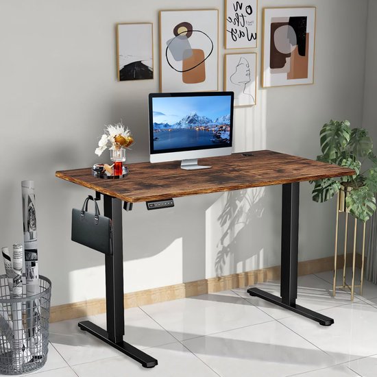 Foto: Sta bureau verstelbare hoogte 121cm elektrisch zit sta bureau voor thuis kantoor modern verhogend werktafel voor computer laptop lift gaming bureau stevig ergonomische werkstation natuurlijk roest