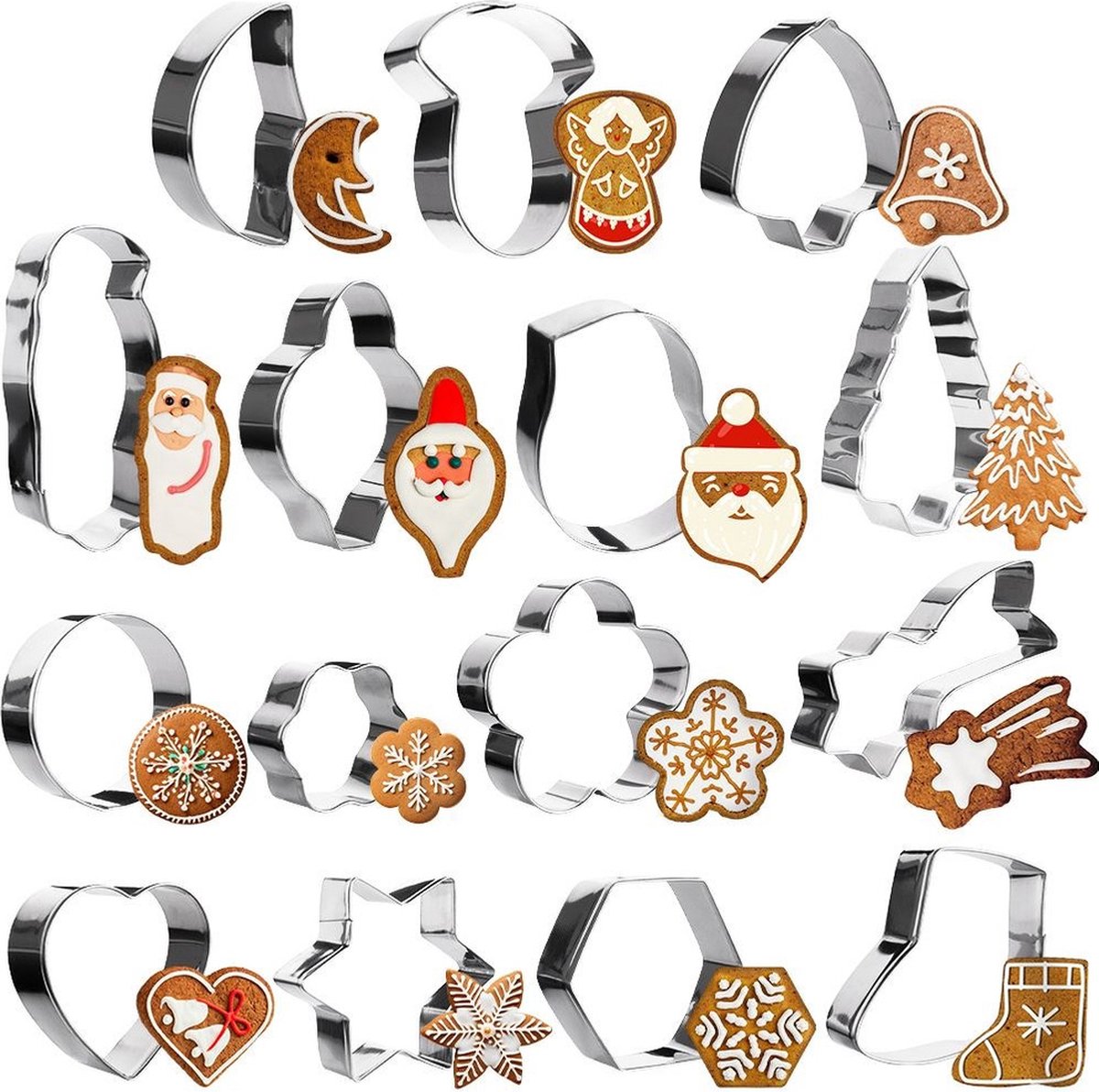 Nava Koekjessnijders Edelstaal Kerst MISTY 15 stuks Vormen Uitsteekvorm Cookie Cutter Uitsteekvormpjes Koekjes Bakken Koekjessnijder