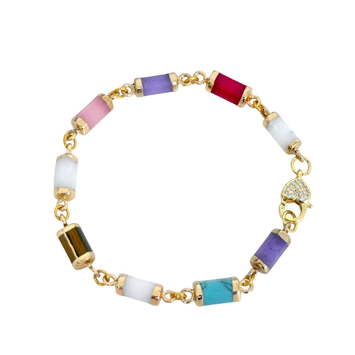 KAYEE - Goudkleurige dames armband met natuurstenen schakels - meerkleurig - 21cm