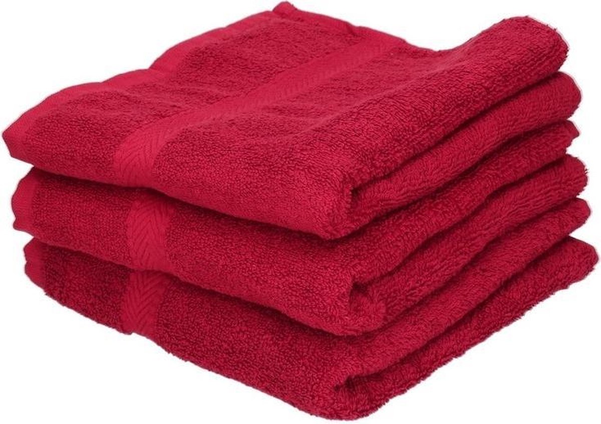 3x Voordelige badhanddoeken rood 70 x 140 cm 420 grams - Badkamer textiel handdoeken