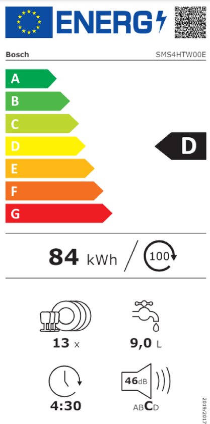Bosch SMS4HTW00E - Serie 4 - Vaatwasser - Vrijstaande vaatwasser - 60 cm - Stil - Wit - Home connect