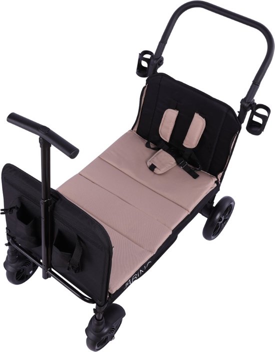 Cabino Waggie Bolderkar Opvouwbaar Met 2 Zitjes - Inclusief Duwstang, Trekbeugel & Drinkbeker - Max. 44 kg - Zwart / Taupe — afbeelding 2