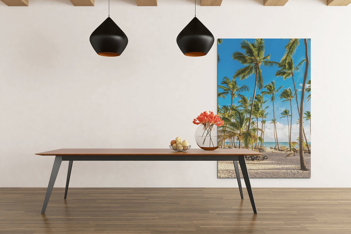 Trendex Global Canvas Schilderij - Landschap - Palmbomen en Strand - 60x40x2 cm Blauw