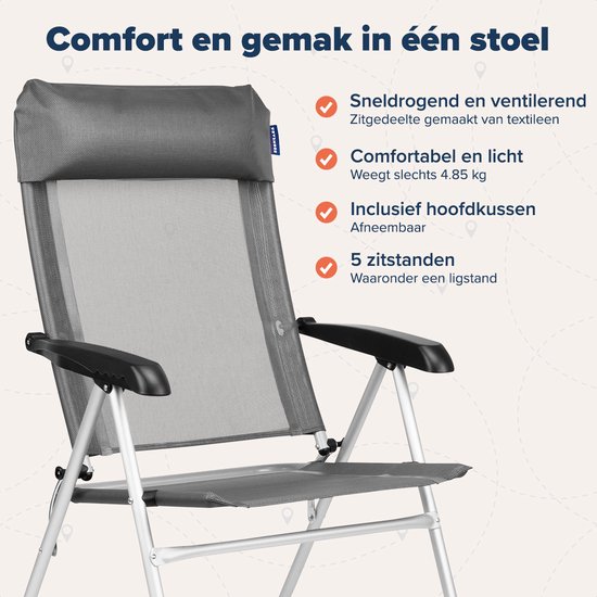TRVLMORE Campingstoel - 5 standen - Inklapbare Kampeerstoel - 110 kg draagvermogen - Visserstoel - Klapstoel - Grijs van TRVLMORE — afbeelding 3
