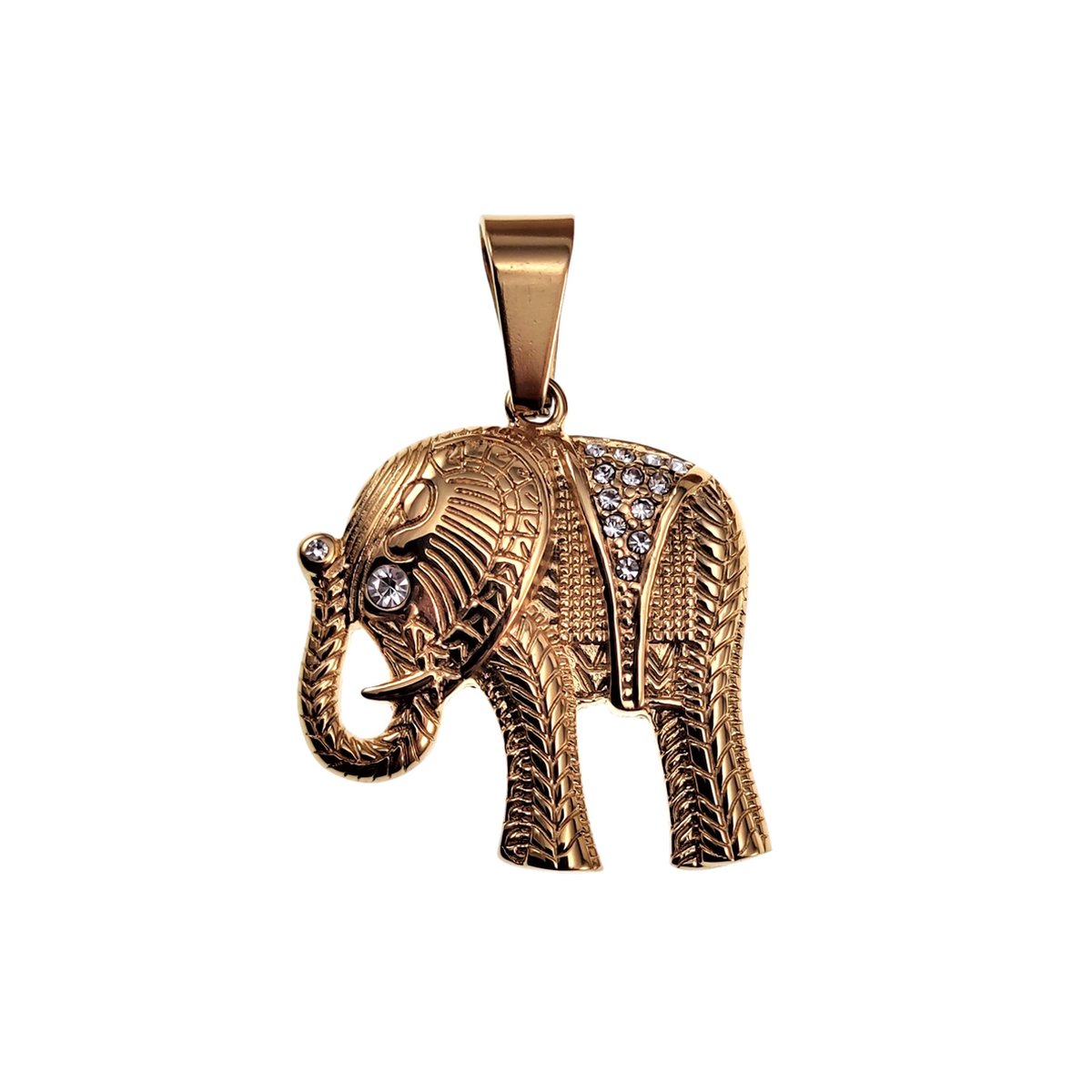 32cm x 28mm Olifant Hanger Unisex - Gepolist Goudkleurig RVS - Geluk Olifanthanger Dames - Heren