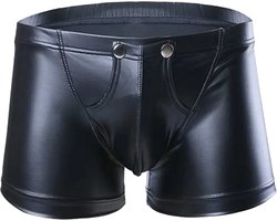 LekkerStout PU Lederen Boxershort - Open Kruis - Zwart - Sexy Herenondergoed | M | ( LS154 )