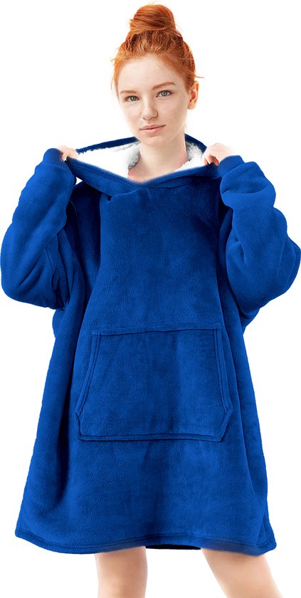 Zoem - Fleece deken met mouwen Donker blauw - fleece plaid - sweater - 280 gsm - trui - Snuggle Hoodie - Oversized fleece