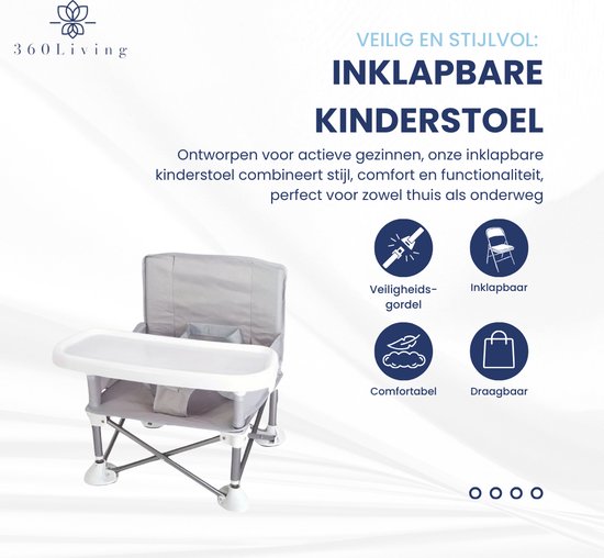360 Living® - Kinderstoel Inklapbaar - Grijs - Eetstoel Baby - Kinderzetel - Kinderstoel Inklapbaar met Eetblad - Kinder Eetstoel van 360 Living — afbeelding 5