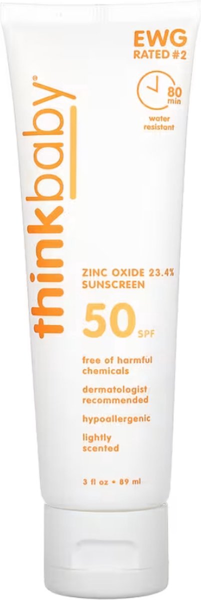 Thinkbaby SPF 50+ Baby Zonnebrandcrème 89ml – Minerale Sunscreen Baby & Kind – Breed Spectrum UVA/UVB Bescherming – Waterbestendig – Vegan & Huidvriendelijk