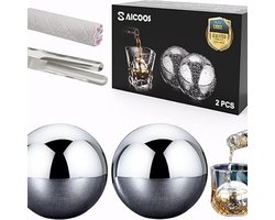 Herbruikbare ijsbol, set van 2, ronde whiskystenen, roestvrij staal met High Cooling-technologie, perfect voor whisky, wodka, likeur en wijn. Image