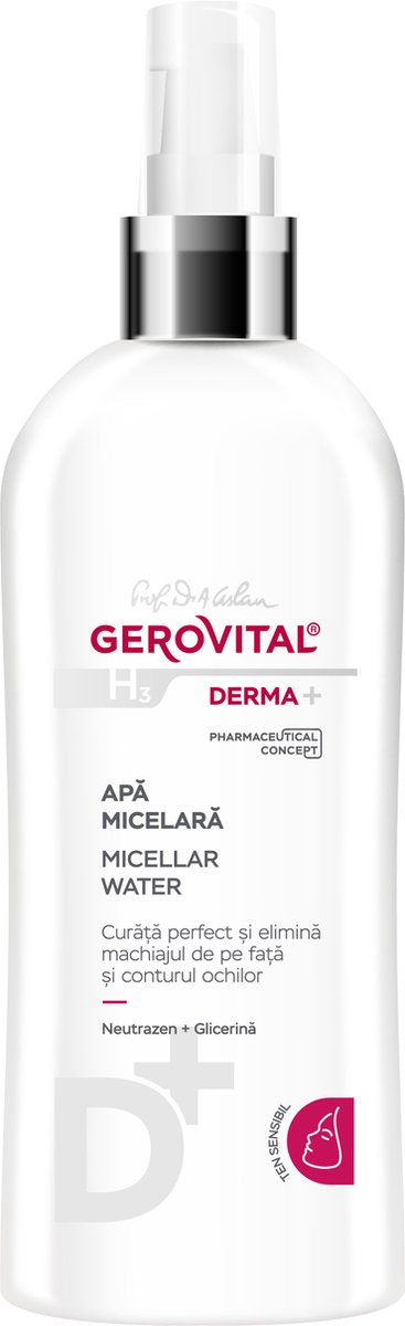 Gerovital H3 Derma+ - Dermatocosmetisch micelarwater voor gezicht en ogen - voor de gevoelige huid - zacht afsmeren, vermindert roodheid - Geen kleurstoffen - Alcoholvrije formule - 150ml met airless pomp
