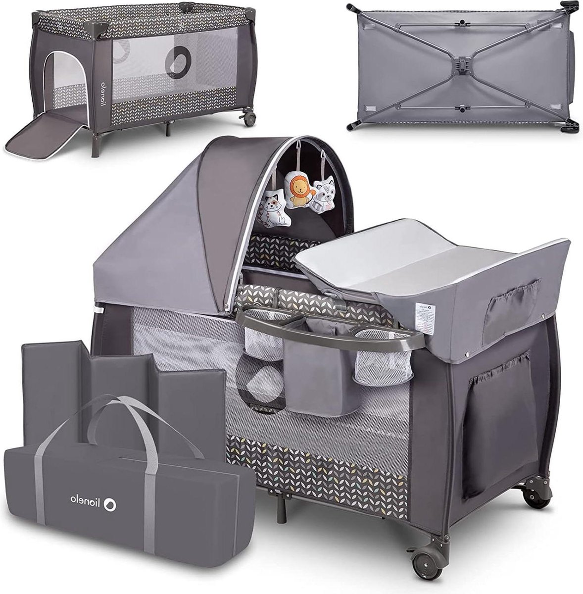 Bol.com Sven Plus 2in1 Kinder Reisbed met commode - 0 tot 15kg - Babybox 125x65x75cm - Schommelfunctie - Klamboe - LockGuard - H... aanbieding