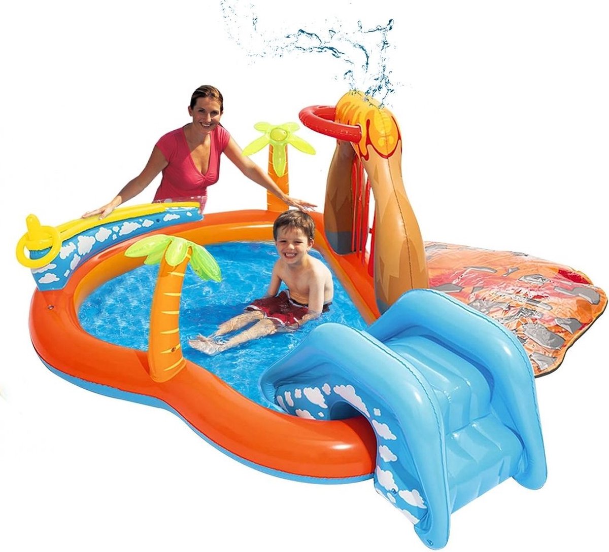 Dailysupplies Kinderzwembad met Glijbaan Speelzwembad Kinder Opblaas Zwembad Oranje met Blauw