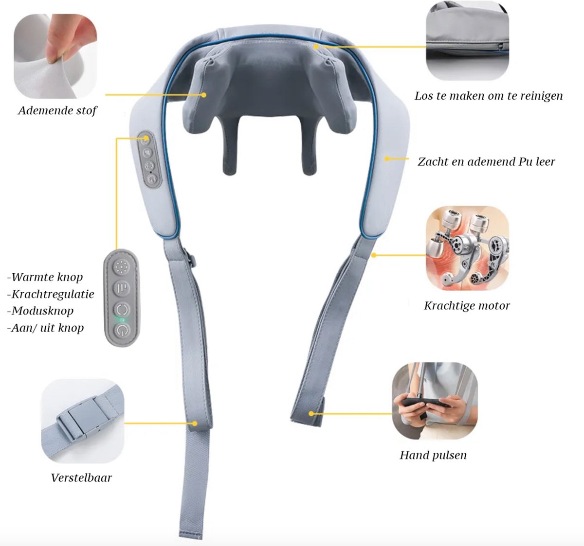 Afbeelding 3 van Nekmassage Apparaat - 4 in 1 - Massage Apparaat - Nek En Rug - Schouder - Beenmassage - Betere Bloedsomloop - Healing Hands Neck Massager - Draadloos