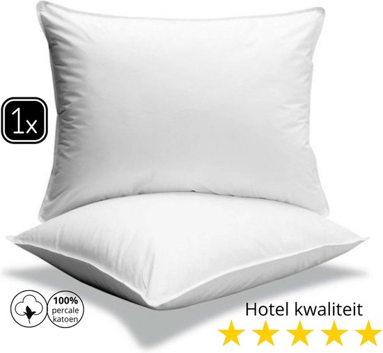 Droomtextiel Katoen Hoofdkussen - Hotelkwaliteit - 60x70 cm - Ultiem Comfort - Verlicht Nek- en Rugklachten - Anti Allergie - Katoen Tijk - Geschikt voor Geschikt voor rug-, zij- en buikslapers