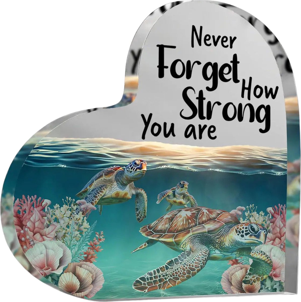 Nina’s Giftshop® Schildpad Decoratie Hart – Never Forget How Strong You Are – Inspirerend Cadeau – Cadeau voor Vrouw & Man – Woondecoratie – Bureau Decoratie – Verjaardagscadeau – Kerstcadeau