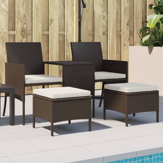 vidaXL - Banc de jardin - 2 places - avec - table - et - repose-pieds - poly - rotin - marron