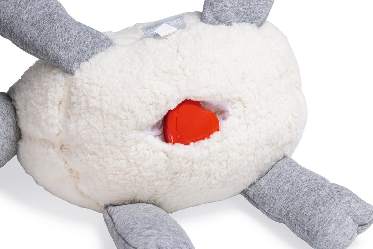 Beeztees Puppy Heartbeat - Puppyknuffel - Puppy speelgoed - Hondenknuffel voor Puppy - Knuffel met Hartslag - Wit/Grijs - 35x20x14 cm thumbnail 3