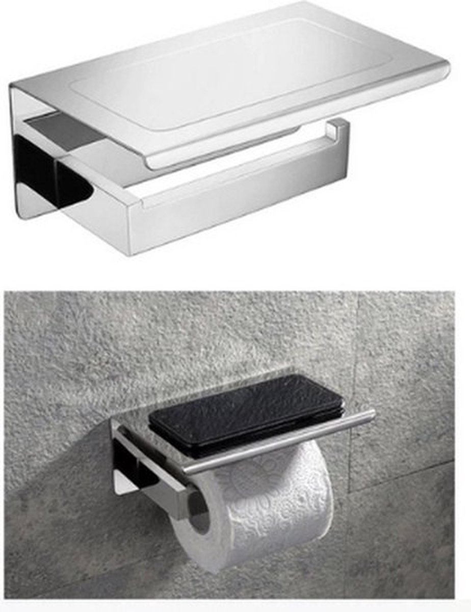 Badkamer Accessoires - Roestvrij Staal - Badkamer Artikel - Toiletpapierhouder - Toiletrolhouder met Plankje - Zilver