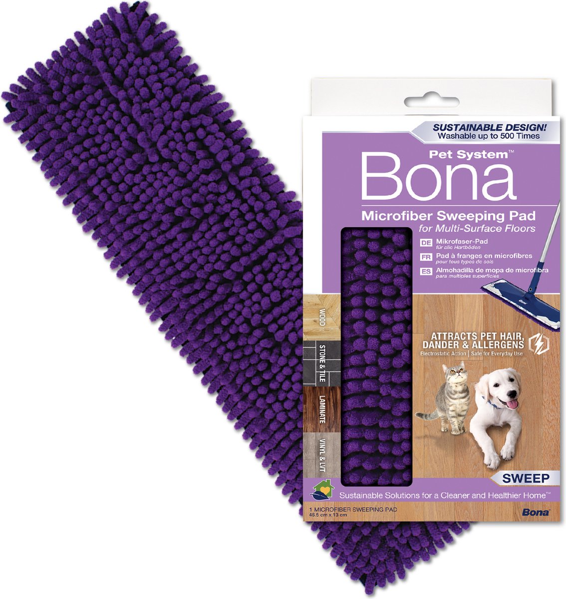 Bona Pet System Microfiber Sweeping Pad (Stofpad) - Vloerdoek - Huisdierhaar Verwijderaar - Haarverwijderaar voor Huisdieren - Kattenhaar Verwijderaar - Hondenhaar Verwijderaar