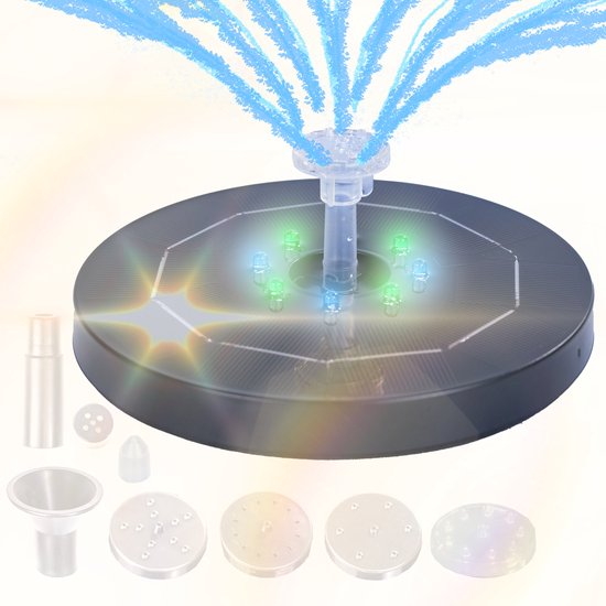 Luume Solar Fontein op Zonne Energie met LED Verlichting - Solar Fonteintje Drijvende - Waterornament - Solar fonteintje Vogelbad - Zwart