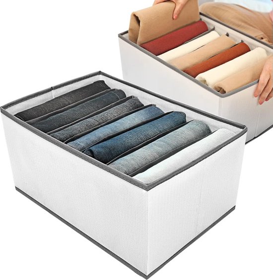 wsryx 4 stuks grote kledingkastopbergdozen voor kleding, jeans, ondergoed, 12 cellen, opvouwbare ladeverdelers, organizer voor kastplank (donkergrijs