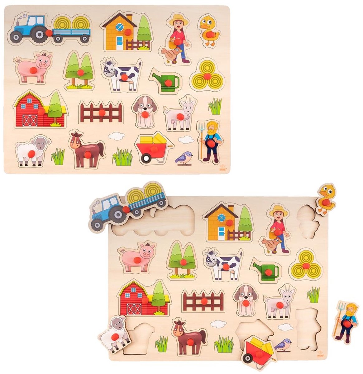 Knop Puzzel Boerderij – Houten Puzzel voor Kinderen – Gemakkelijk Legbaar met Rode Knopjes – Groot Formaat Educatieve Puzzel – Engelhart — afbeelding 7