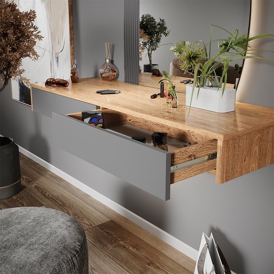 Kaptafel met licht Elise Wit/grijs/grijs 115 cm met LED-spiegel Vicco
