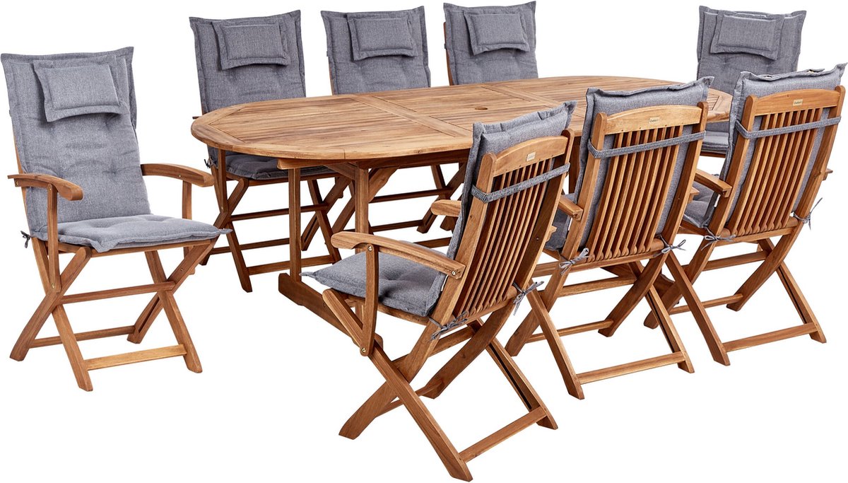 MAUI II - Tuinset voor 8 - Lichthout/Grijs- Acaciahout