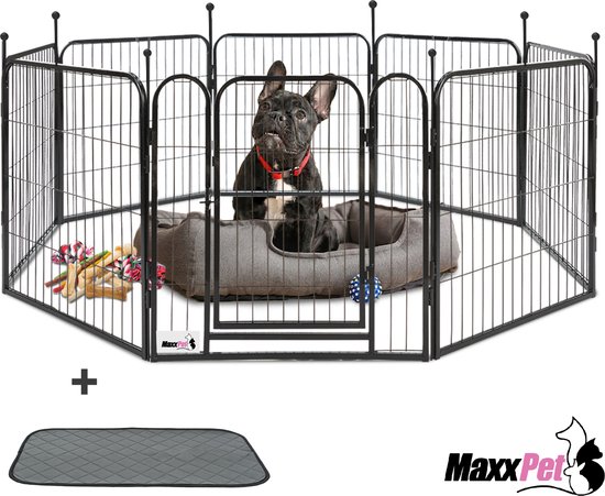 Foto: Maxxpet puppyren hondenbench hondenren hondenkennel met 8 panelen staal 60cm x 60cm incl drinkbakje plasmat