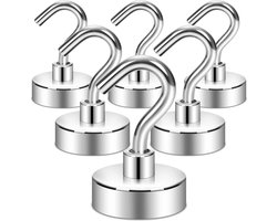 Magnetische haken, 15kg+ Cruise Essentials haak CNC bewerkte basis, ideaal voor grill, handdoek, keuken, deurhouder, sleutels, thuis, kantoor, koelkasten, BBQ, Indoor opknoping (zilverwit, Pack van 6)