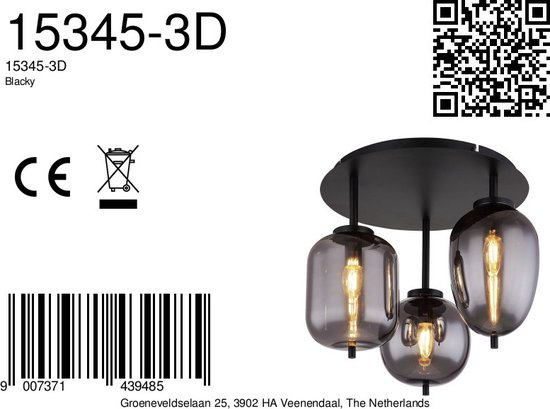 Globo plafonniere Blacky - zwart - metaal - 46 cm - E14 fitting - 15345 ...