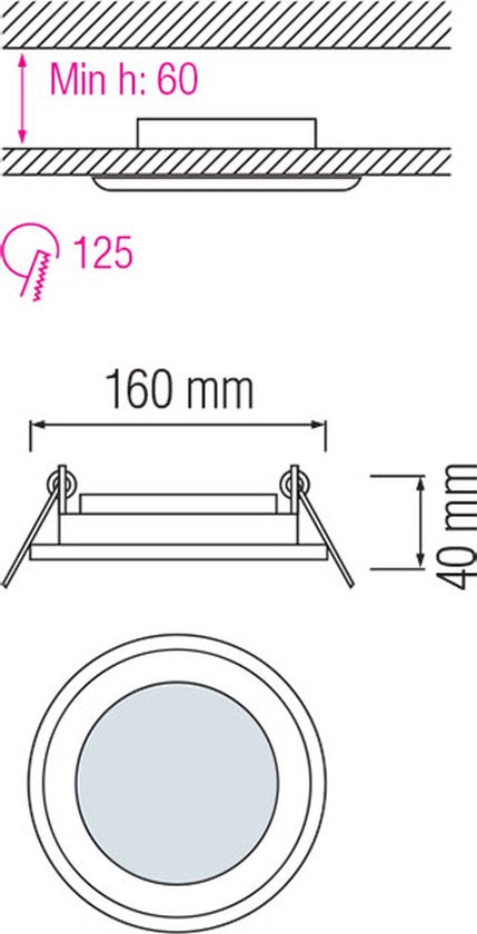 Downlight LED Slim - Encastré Rond 12W - Transparent / Wit Froid 6400K - Glas Wit Mat - Ø160mm