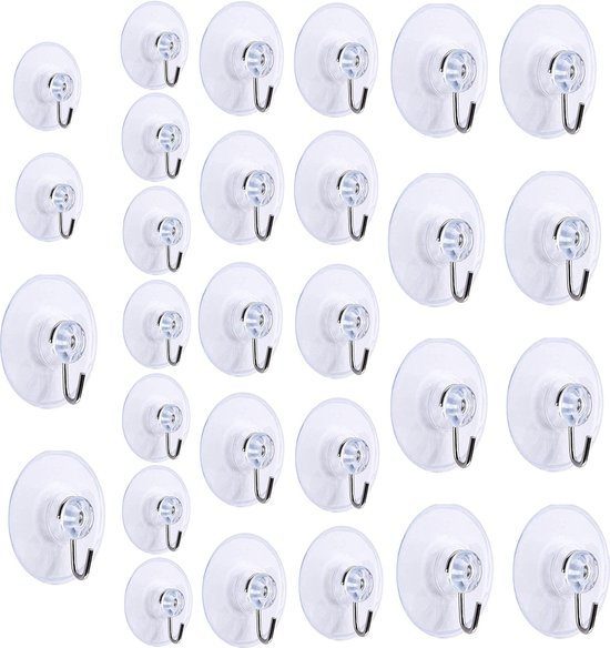 Set de crochets à ventouse - Transparent - Ø 20 mm/30 mm/45 mm - 30 pièces - Crochets de suspension à ventouse - Crochets sans perçage - Crochets à ventouse Premium - Crochets de salle de bain - Crochets de cuisine