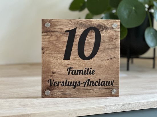 Plaque signalétique porte d'entrée aspect bois / échafaudage bois 20x20cm