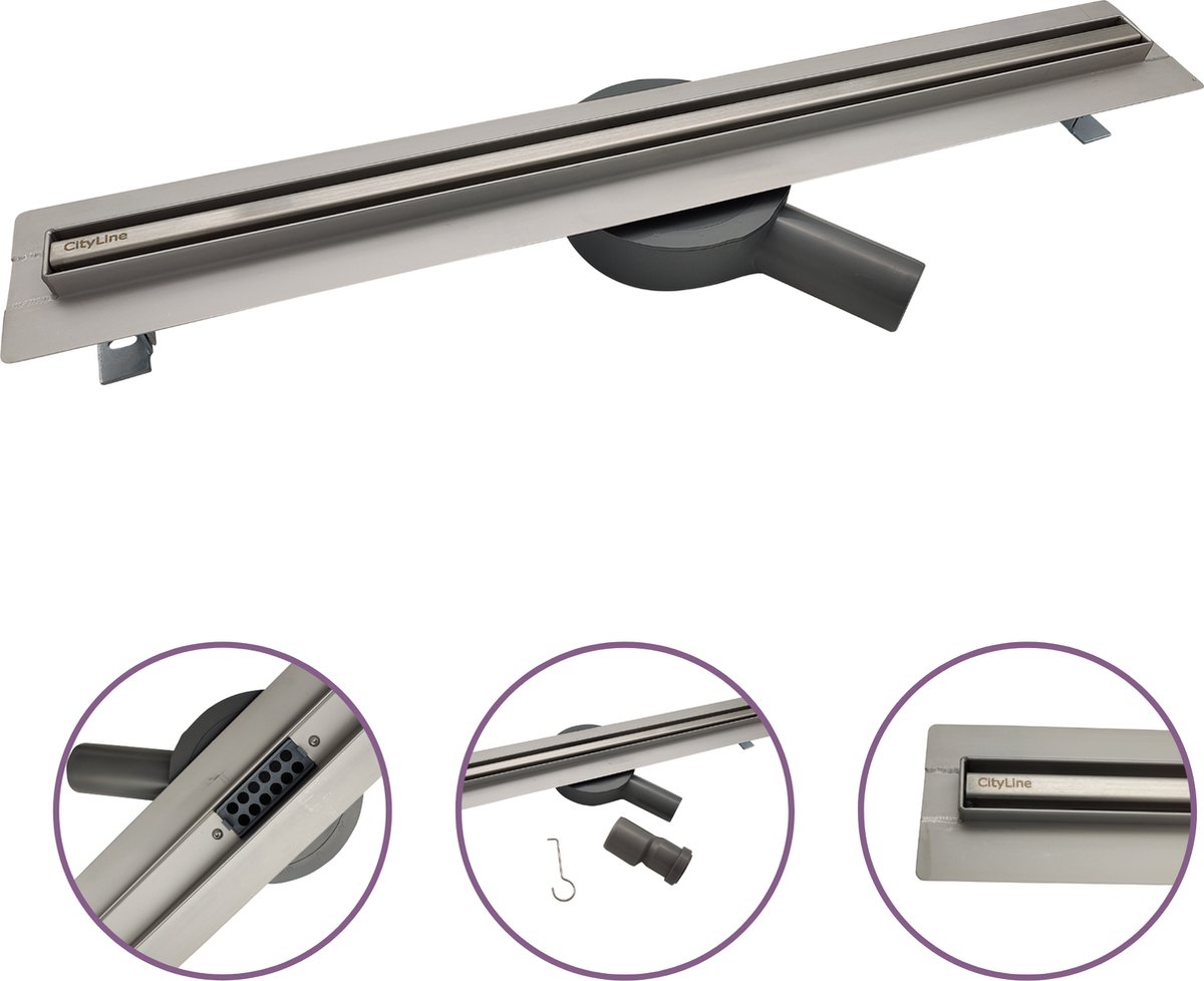 CityLine RVS douchegoot "Line" - 80 cm - Extra smal profiel - Draaibare zijuitloop - Lage inbouwdiepte
