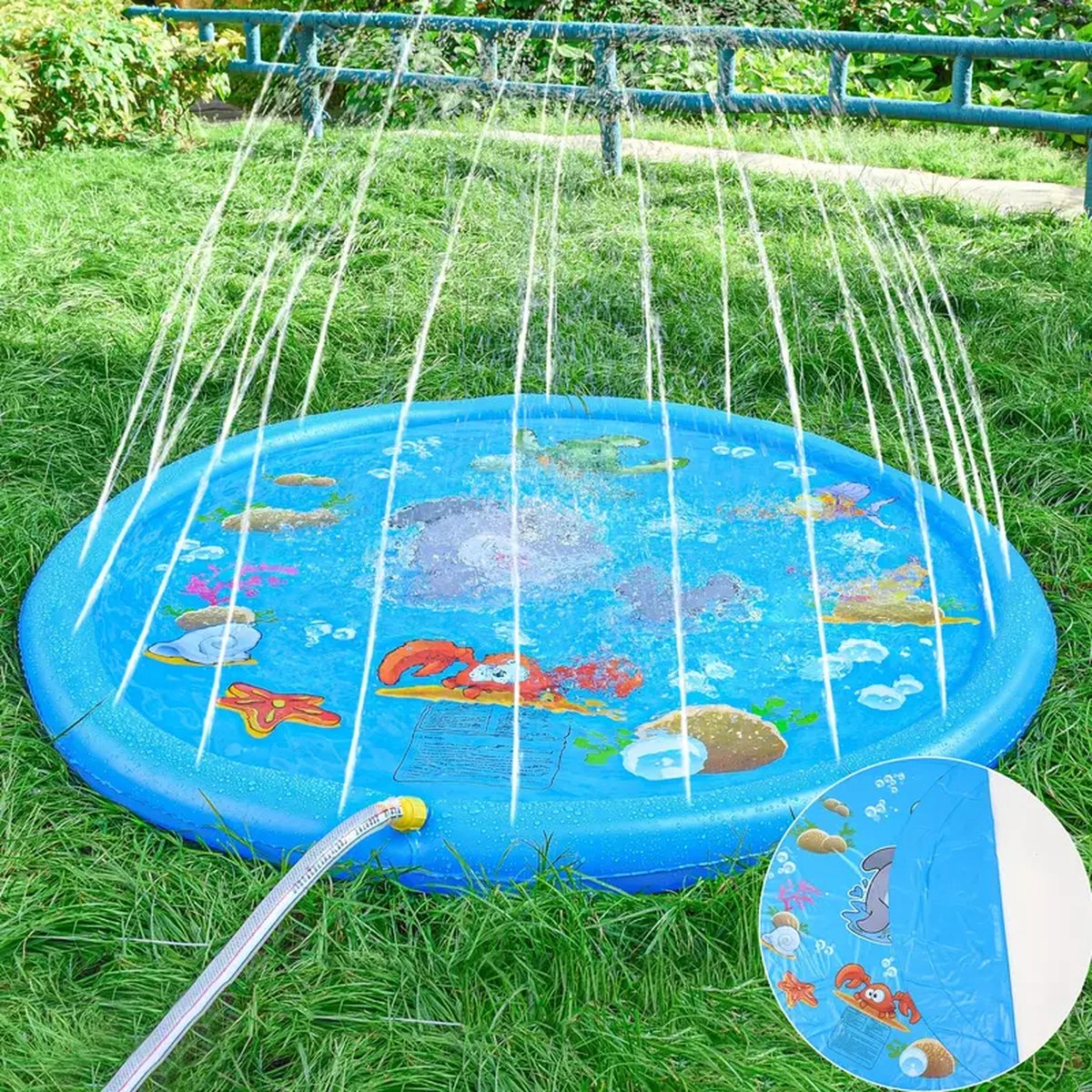 Buitenspraymat - Opblaasbare Waterpretmat - Waterspeelmat Baby - Watermat - Water Speelmat Fontein - Zwembaden - Waterspeelgoed Kinderen - Water Speel Mat - Met Water Sproeier- Zwemmen - Zomer speelset - Water Spel Set – foto 3
