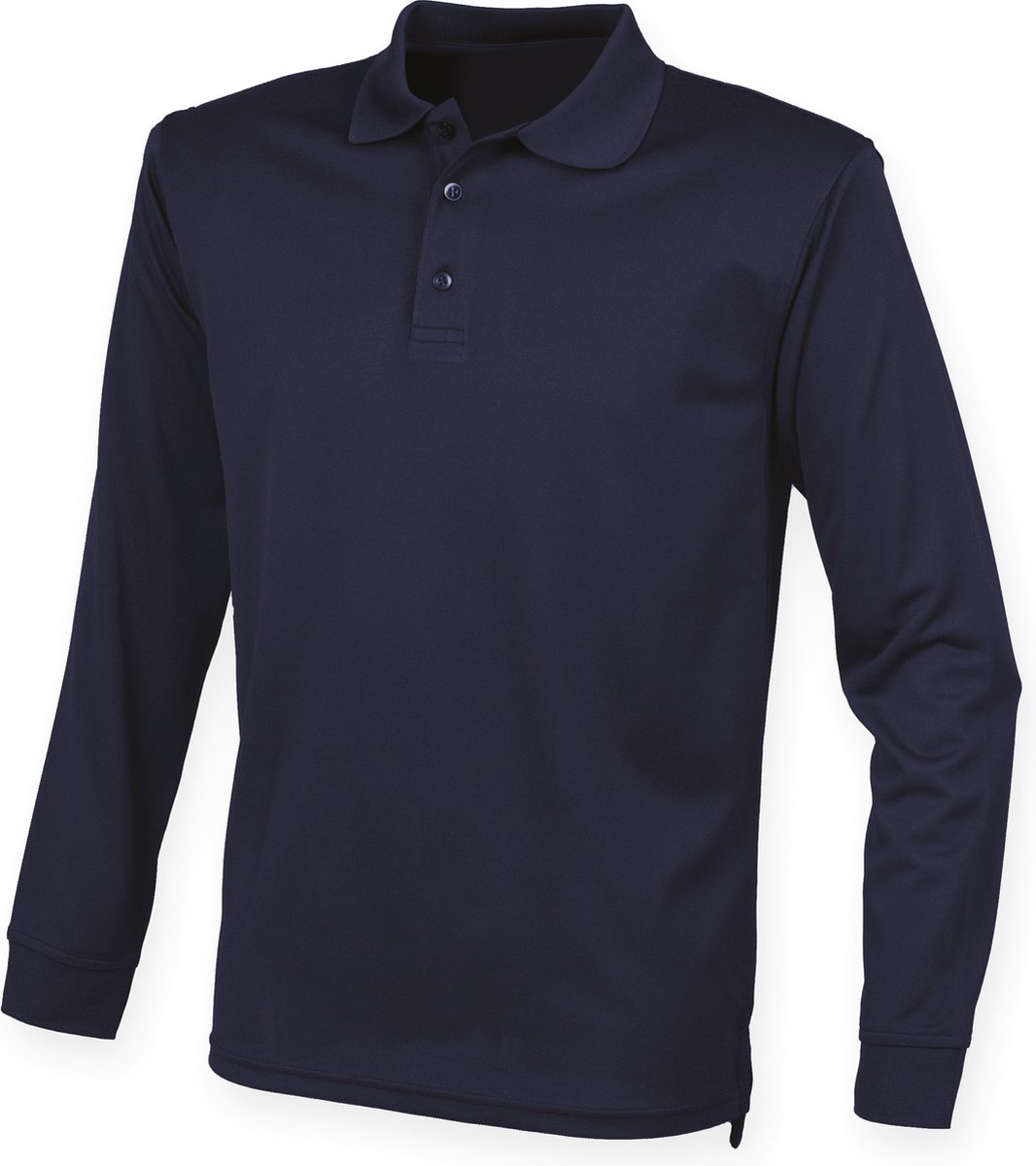 Henbury Unisex Coolplus® Long Sleeved Polo Shirt H478 - Navy - L