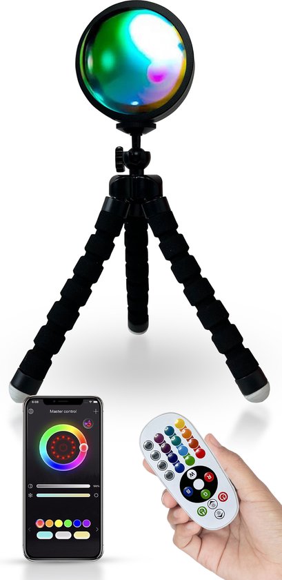 Foto: Ogima tripod sunset lamp projectorlamp maak jouw perfecte foto video 360 graden draaibaar ongelimiteerd aantal kleurcombinaties sfeerverlichting inclusief app bediening flexibele poten tiktok lamp