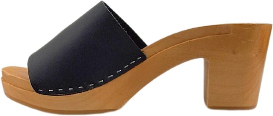 Matt black heels - hak 7cm - nubuck leer - houten zool - open toe - maat 35