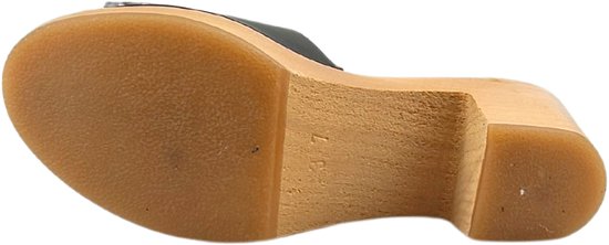 Matt black heels - hak 7cm - nubuck leer - houten zool - open toe - maat 35