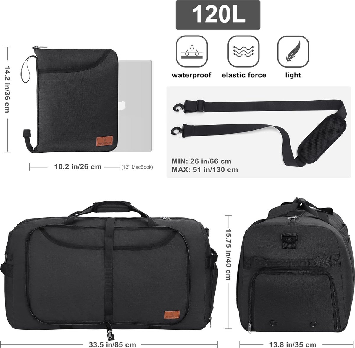 VS Vogshow 100L Grand Sac de Voyage Pliable, Fourre-Tout de Week-End de Sac Plia