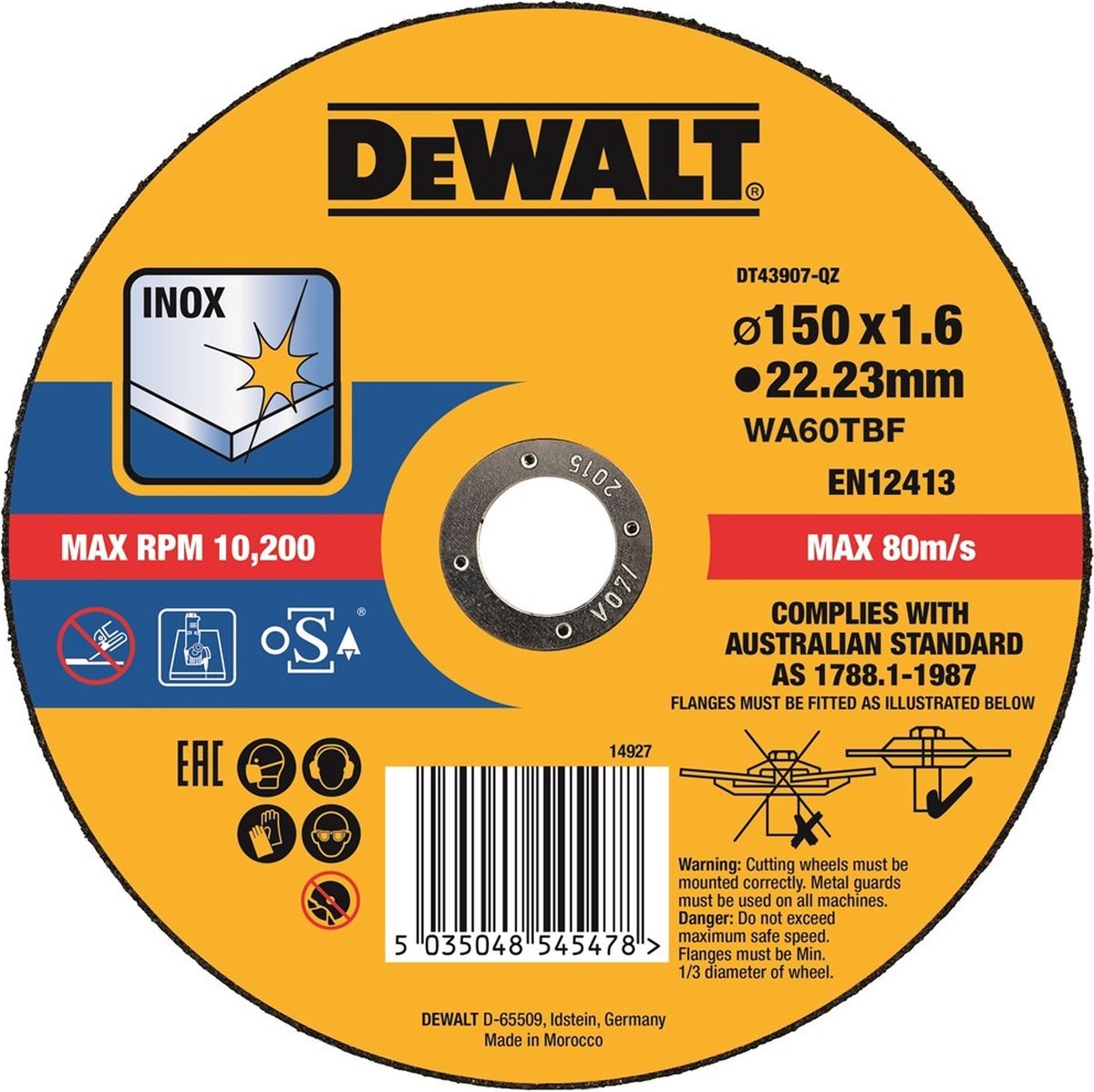 DeWALT DT43907 Doorslijpschijf RVS 150mm