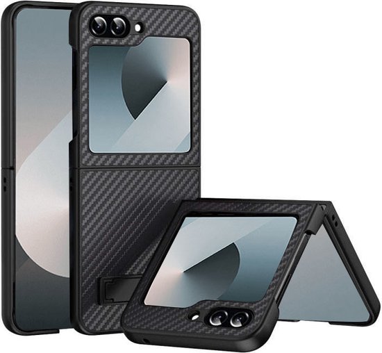 Foto: Hoesje geschikt voor samsung galaxy z flip 6 backcover fiber carbon zwart