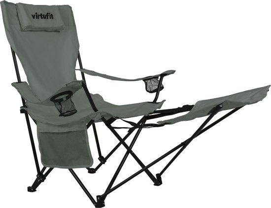 VirtuFit Opvouwbare Camping Stoel - Strandstoel - met voetsteun - Inclusief Draagtas - Geschikt voor Festivals, Campings & Stranden - Inclusief armsteunen - Eenvoudig Meenemen en Opzetten - Grijs van Merkloos — afbeelding 5