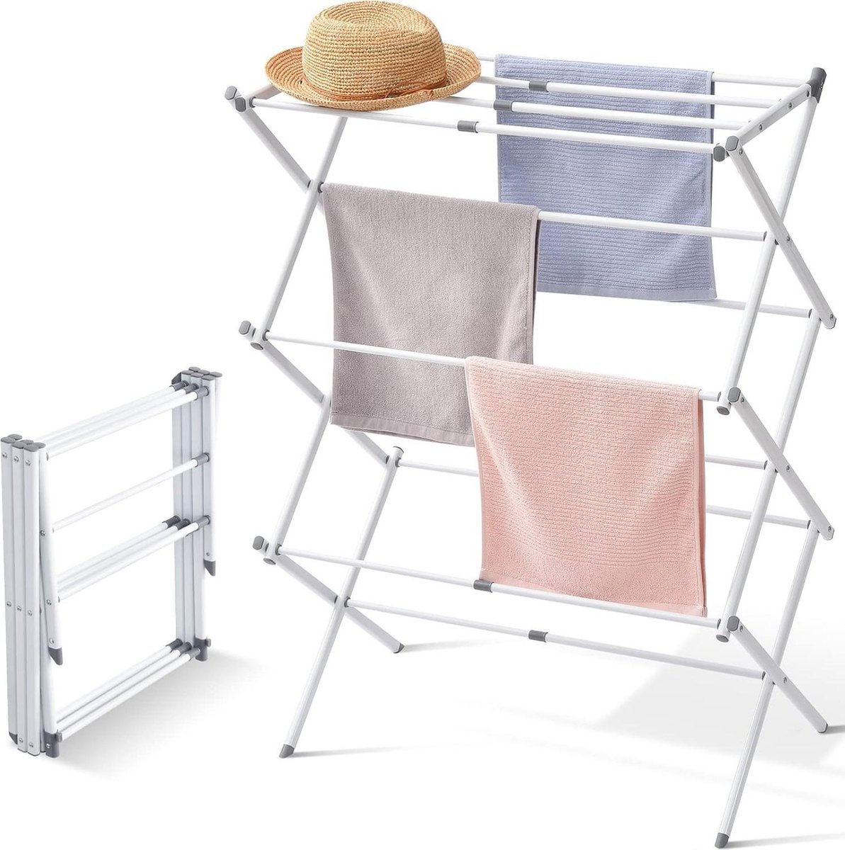 Goedkoopste Opvouwbaar Droogrek Voor Binnen - 3-Laags Kledingluchter en Handdoekenrek - Wit