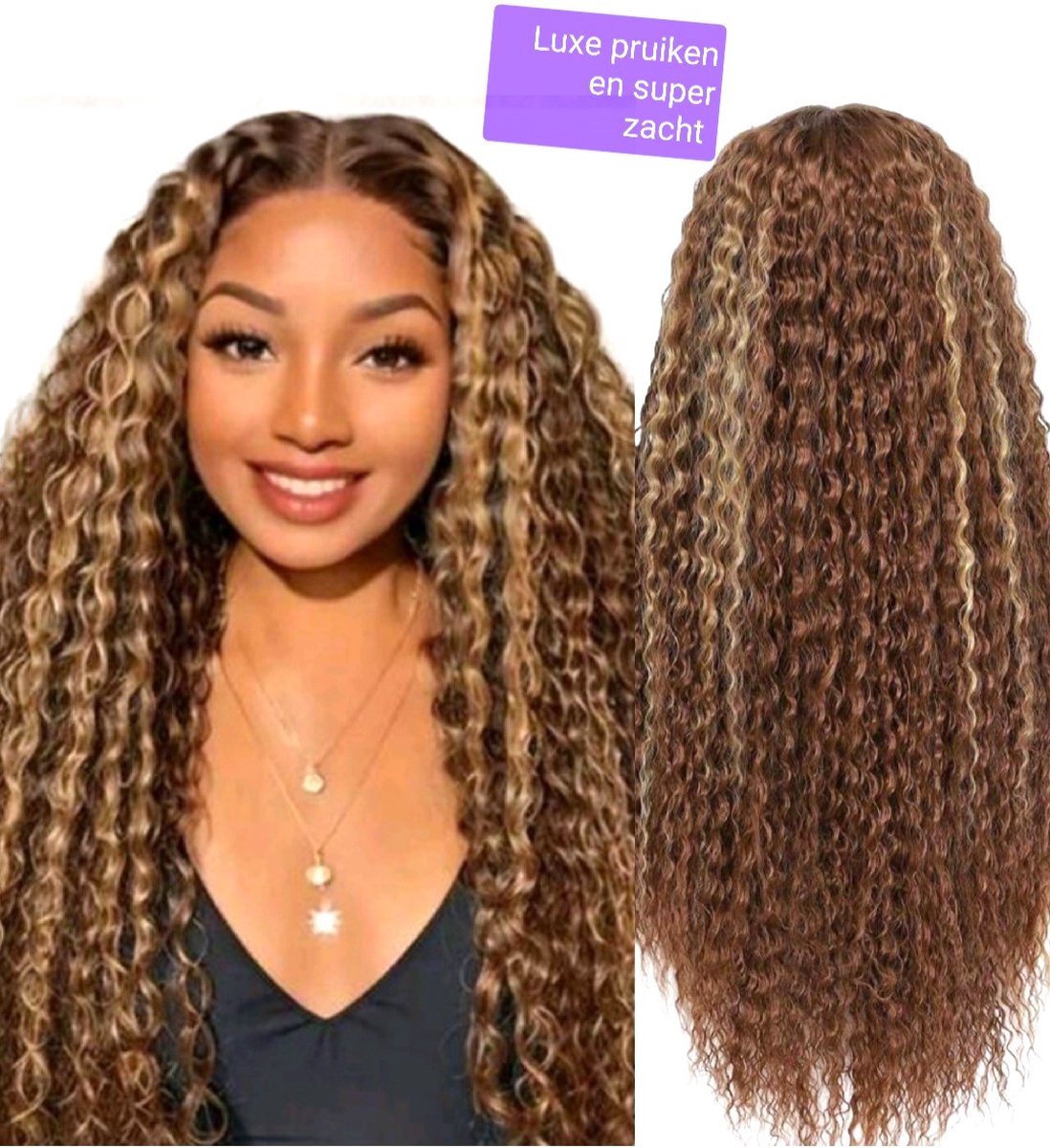 Frazimashop- Hittebestendige Highlights Pruik - Pruiken Dames diep golf pruik - 30 inches Luxe highlights 13x1 T- lace front Wig